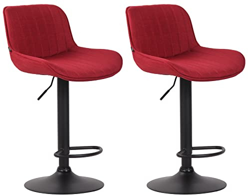 CLP 2er Set Barhocker Lentini Stoff I Thekenhocker Höhenverstellbar I Barstühle Mit Fußstütze I 360° Drehbar I Tresenstühle Mit Trompetenfuß | Farbe rot Gestell Farbe schwarz