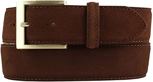 BELTINGER Jeans-Gürtel aus Veloursleder mit goldener Gürtelschnalle 4 cm | Velour-Ledergürtel 40mm | Herren-Gürtel Wildleder-Gürtel 4cm | Tabac 120cm