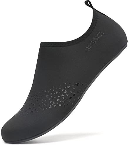 Sixspace Badeschuhe Damen Herren Wasserschuhe Schwimmschuhe Männer Frauen Strandschuhe Barfußschuhe Aquaschuhe(Schwarz 45 EU)
