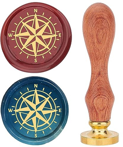 CRASPIRE Brújula Sello de Cera Sellos de Cera de Sellado de 25 mm Mango de Palisandro Retro Cabeza de Latón Extraíble para Invitaciones de Boda Sobres Embalaje de Regalo de Acción de Gracias