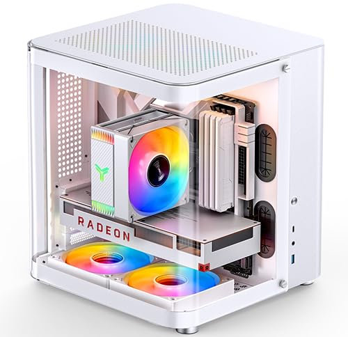 JONSBO TK-1 White Micro ATX Mini Tower Computer CASE, Hyperboloid Glass Design, Separated Cabinet, Al Alloy Shell, Support ATX Power Supply/240 AIO