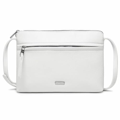 David Jones - Damen Umhängetasche - Kleine Flache Handtasche PU Leder - Tasche Klassiche Elegante Beuteltasche Reise Shopping Handytasche Arbeit Clutch Party - Weiß