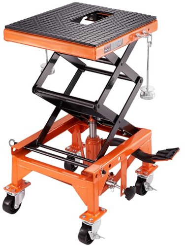 VEVOR Cric da Moto 200 kg Altezza di Sollevamento 35-90,5 cm Ponte Elevatore Idraulico Piattaforma 41,5x35 cm Antiscivolo Tavolo Elevatore Moto Roulette Bloccabile Alzare Moto Sicuro Manutenzione Quad