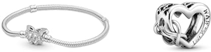 Pandora MOMENTS Armband Schmetterling Silber 590782C01 & „Love You Mum“ Unendlichkeits-Herz Charm Sterling-Silber 9,4 x 11,4 x 12,6 mm (T/H/B)