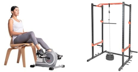 Sunny Health & Fitness Magnetic Under Desk Mini Exercise Cycle Bike, Dual Function + Unisex's LAT Pull Down Attachment for Power Racks and Cages – SF-XFA006, Black, One Size