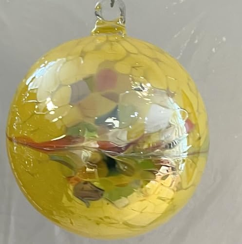 Kugel zum hängen Glaskugel Ornament gelb bunt Fensterdekoration mundgeblasenes Kristallglas Durchmesser ca. 15 cm
