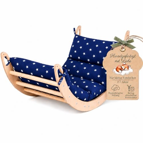 WoodsCraft Montessori Kletterspielzeug: Kletterbogen mit Kissen | hypoallergen Kissen für Kletterbogen, Kletterwippe, Holzwippe, Bogenwippe, holz Klettergerüst indoor, baby klettern indoor