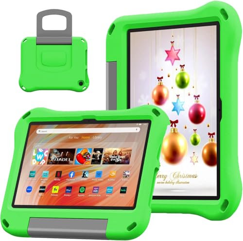 DJ&RPPQ Custodia protettiva per tablet da 10 pollici per bambini, con impugnatura antiurto e supporto, colore: verde