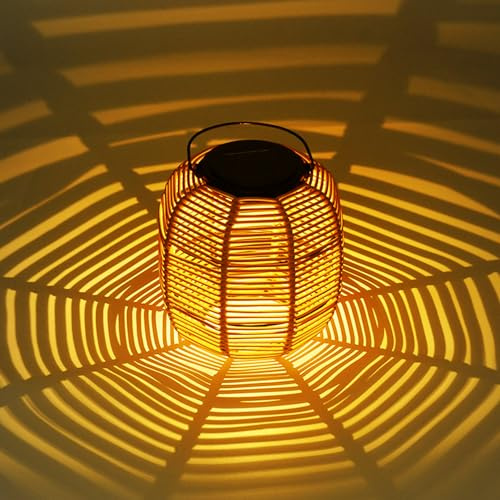 Solar Lampion Outdoor Solar Laterne Wasserdichte Solarlaterne,Vintage Boho Rattan Hängelampe Gartenleuchten Draußen,Solarlampen Außen Lampions Wetterfest für Balkon Garten Deko