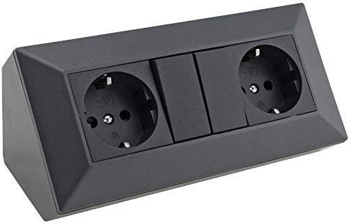 ChiliTec Ecksteckdose 2-Fach Anthrazit mit Schalter 2 Wippen | Schutzkontaktsteckdose, Einzelschaltung, Ohne Kabel, Steckdosenblock