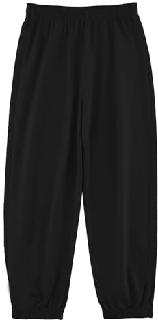 BINIDUCKLING Kids Unisex Plain Jogger, Cotton Pull-on Jogging Pants Classic Elasticated Cuff Tracksuit Bottoms Casual School Trousers for Boys Girls (Black,120/5-6Years)