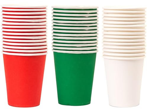HAICN Lot de 45 gobelets en carton rouge, blanc et vert - Vaisselle de Noël - Décorations d'anniversaire - Gobelets de fête de Noël - Fournitures pour barbecues, pique-niques