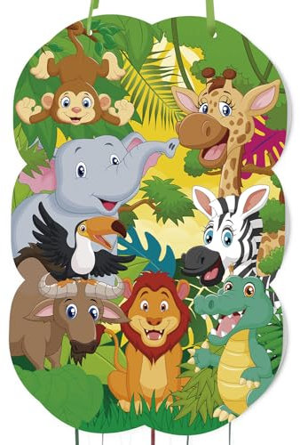 trookee - Piñata anniversaire d'enfant avec animaux de la jungle - Décoration d'anniversaire - Grande pinata d'animaux de la jungle à remplir de friandises et cadeaux pour garçons et filles - 46 x 30