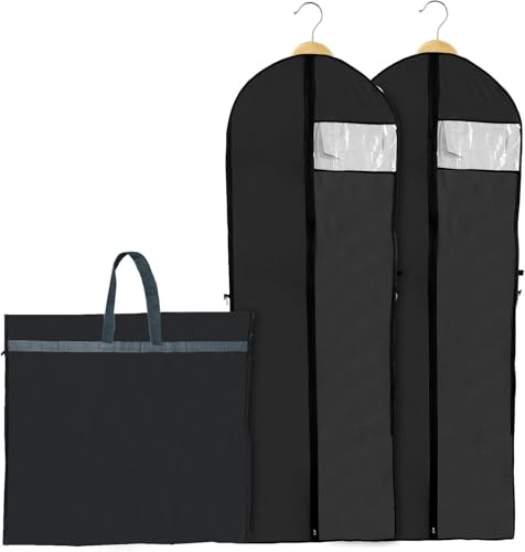 SUEOUX 2 Stück Kleidersäcke Lang 180×60cm Kleiderhülle, Faltbare Kleidersäcke mit Reißverschlüssen, Kleiderschutzhülle Haltbar und Mottenfest Staubdicht PEVA Kleidersack für Kleider, Mäntel (schwarz)