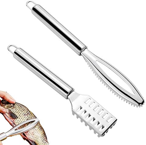 2 piezas Raspador de cuchillo de pescado Quitar escamas de pescado Escalador de pescado Rascador de escamas de pescado de acero inoxidable para cocina, restaurante, hotel