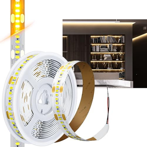 HOOLED LED Striscia Professionale 5 Metri Luce calda 3000K, SMD 2835, 1190 LEDs, 100W, 2608lm/m, Striscia Led 24V CC Dimmerabile Alta Luminosità, Luce Nastro Luminoso