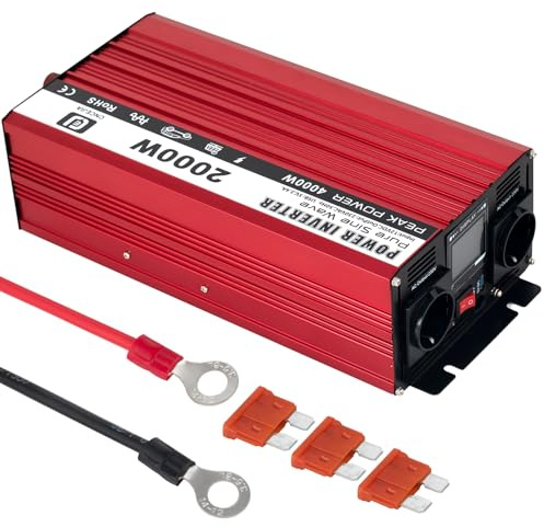 CNCEJIA Wechselrichter 12v auf 230v, 2000W Wechselrichter Reiner Sinus Spannungswandler Power Inverter DC AC Stromwandler Notebooks Computermonitore LCD-Fernseher