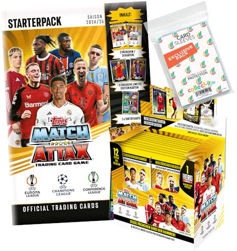 Bundle mit Match Attax Champions League 2024/25 - Trading Cards - 1 Starter + 1 Display (24 Booster) + Exklusive Collect-it Hüllen