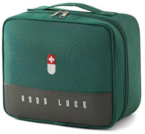 JAMHEXOU Medikamententasche Reiseapotheke Tasche Große Kapazität Medizinische Notfalltasche wasserdichte Medizin Aufbewahrungstasche Tragbar Medikamententasche Für Haus Büro Reisen (Grün)