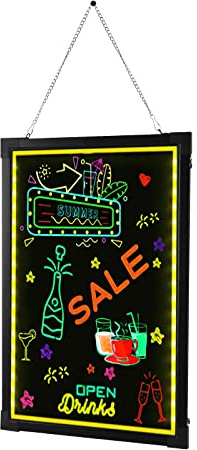 Tablero de escritura LED de 60 x 80 cm, tablero publicitario DIY con ganchos y esquinas anticolisión, para decoración, carteles y tiendas