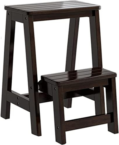 Scaletta pieghevole in legno, con pedale largo, 2/3 gradini, per uso interno, biblioteca, cucina, ufficio, marrone, 58 x 36 x 77 cm