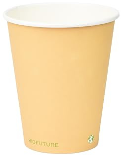 BIOFUTURE Lot de 50 gobelets de fête biodégradables, jetables en carton respectueux de l'environnement pour fêtes et événements – Biodégradables, compostables et durables, certifiés EN 13432 (sable,