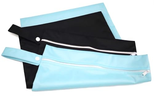 KLEHOPE 2 Stück Nassbeutel 40 x 30 cm, Wiederverwendbare Reise-Nässe-Tasche mit Reißverschluss, Schwimm- und Badezubehör für Bikini, Handtücher, Windeln (Blau & Schwarz)