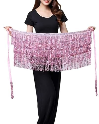 HESHUYAN Bauchtanz HüFttuch Bauchtanz-Kostüm for Damen und Herren, Taillenkette, Gürtel, glänzend, Hula-Bühnenshow-Zubehör, Bauchtanz-Kostüm, Requisite, Bauchtanz-Rock Bauchtanz KostüM Damen(Pink)