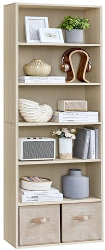 VASAGLE Custos Kollektion - Bücherregal, 6-stöckiges Regal, offenes Aufbewahrungsregal, Standregal, 24 x 60 x 178,5 cm, für Wohnzimmer, Homeoffice, Esszimmer, naturbeige LBC169L01