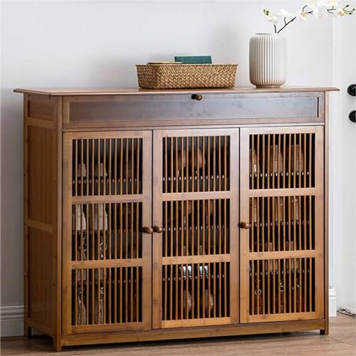 Schuhschrank aus Bambus mit Schublade und Rollladentüren, 100 cm breit, Schuh-Organizer für Eingangsbereich, Flur, Wohnzimmer, Schuhaufbewahrungslösung