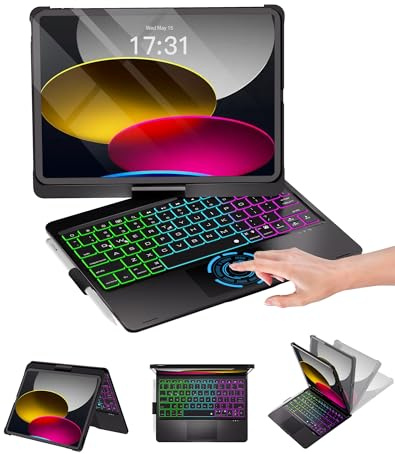 Baisla iPad 10th Generation Case with Keyboard 10.9 & iPad 11th (A16) & iPad Air 11 (M4/M3/M2), Multi Trackpad, 360 Swivel & Rainbow Backlit for iPad Air 5th/4th,iPad Pro 11 4th/3rd/2nd/1st - Black