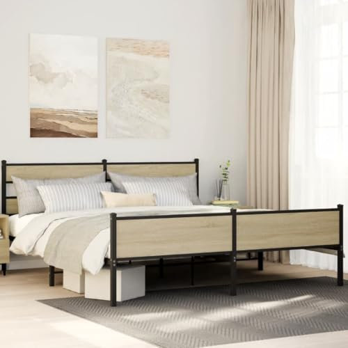 LAPOOH Metallbett ohne Matratze Sonoma-Eiche 180x200 cm, Bett, Bed Frame, Familienbett, Bettrahmen, Bett Gestell, Bett Rahmengestell, Schlafzimmer Bett - 3308504