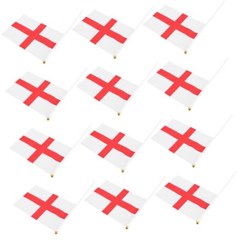POPETPOP 12 Pack England Flags Handheld British Flags for Soccer Events Decor Polyester Plastic Uk Flag Pattern