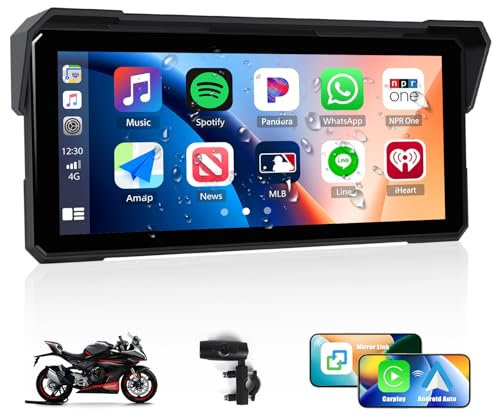 【2025 Upgrade】 CAMECHO Motorrad Wireless Carplay & Android Auto für Motorcycle,8.1 Zoll IP68 Wasserdichter HD Touchscreen für Motorräder mit Navigation/Mirror-Link/Bluetooth/EQ/Druckdetektion