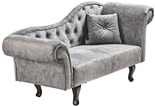 Beliani Chaiselongue Samt grau rechts gesteppt mit Kissen Chesterfield-Stil Lattes II