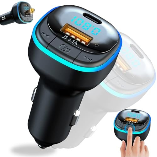 Benaton Trasmettitore FM Bluetooth 5.0 per Auto, Adattatore Bluetooth Auto Ricarica Rapida 1 Porte USB e Type-C(5V3.1A), FM bluetooth auto con navigazione vocale e voltmetro a LED(C33)