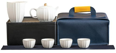 Juego de té de viaje perfecto, taza de té de porcelana blanca portátil de lujo ligero de alta gama, juego de té perfecto blanco liso