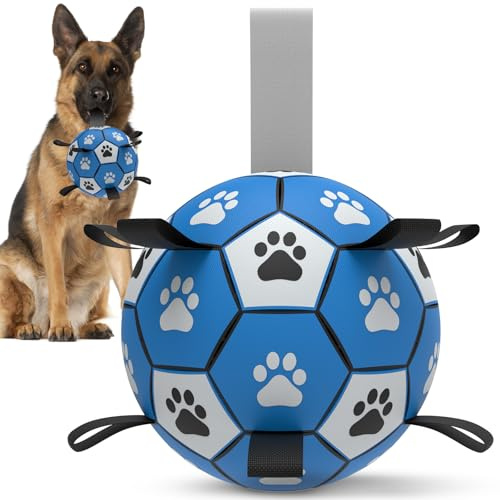 HETOO Hundboll hundleksak boll med handtag för hund interaktiv bogsering av krig vatten hundbollar leksak födelsedagspresent för stora/extra stora hundar (9 tum blå grå)