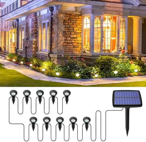 AONAT 10 Pezzi Lampade Solari da Giardino IP44, Luci Solari da Esterno con Sensore Crepuscolare, 10 LED in ABS per Vialetto, Cortile, Prato, Giardino, 3000K Bianco Caldo