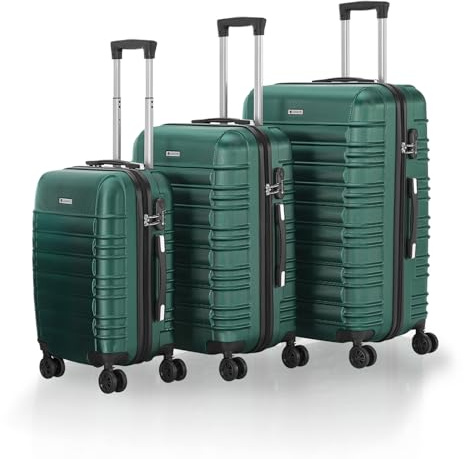 Juskys Hartschale Kofferset Reisekoffer 3 teilig - Zahlenschloss, geräuscharme 360° Rollen groß, Teleskopgriff, leicht - Koffer in Dunkelgrün