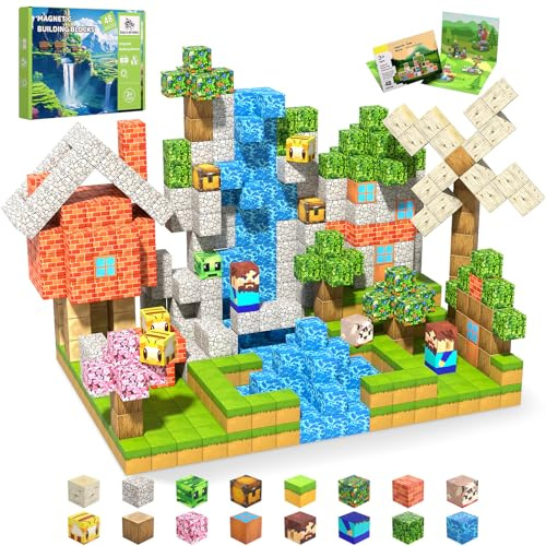 SSAWER Magnetische Bausteine, 48 Stück Magnetblöcke für Kinder, Magnetische Bauwelt Spielzeug Geschenke für Kinder Jungen und Mädchen ab 3 Jahren, 1 Inch (Waldkabine)