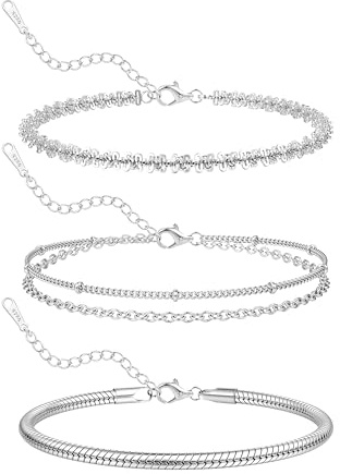 JeweBella 3 st armband kvinnor silver justerbar stapelbar silver 925 karbinhake armband set pärlor paperclip cuban twist ormar armband damarmband för flickor kvinnor