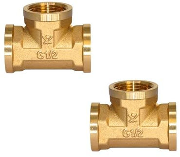 HSUYUN 2 Stück T Stück 1/2 Zoll, T-Stück Gewindefitting, G1/2 Zoll Messing T-Stücks, Ø19 mm, DN15 T-Anschlußstück, für Rohrleitungen, Heizungs- und Trinkwasserinstallationen