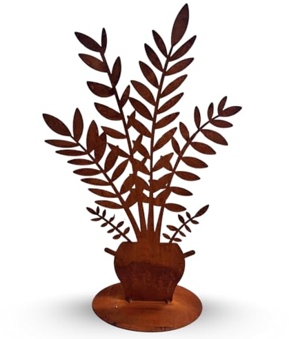 Terma Gartenfigur Glücksfeder im Topf – Rostfigur für den Garten, 50 cm hohe Deko-Pflanze aus Metall, Rustikale Gartendeko im modernen Design