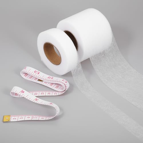 2 rotoli di nastro per orlo da stirare con ferro da stiro, colore bianco, per cucire, per stirare, con metro a nastro, per riparare tende, jeans, vestiti, pantaloni, aderire, toppe di fusione