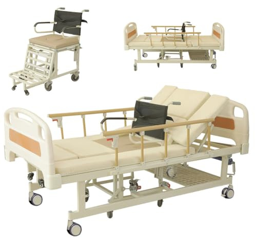 Juodkeo Multifunktionales medizinisches Pflegebett auf der Intensivstation, für den Heimgebrauch, Patientenrollstuhl Premium-Krankenhausbett, manuell abnehmbar, bis zu 440 lbs (213x106x53cm)