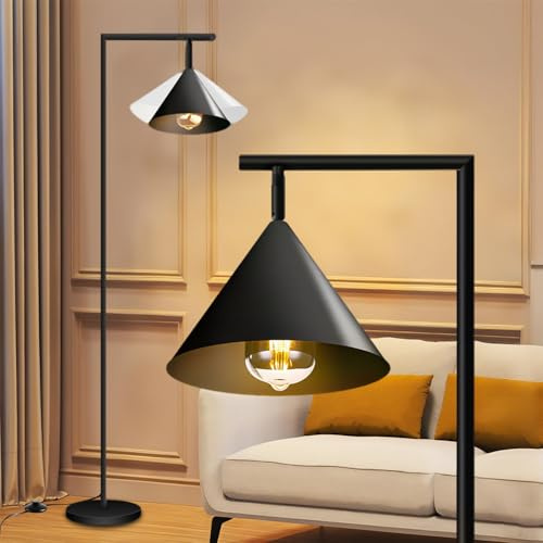 E27 Stehlampe für Wohnzimmer Industrie Vintage Stehleuchte 360° Drehbare Stehleuchte mit Fußschalter Leselampe Schlafzimmer 153cm Höhe Schwarz Büro Bodenlampe mit Metall Lampenshirm Nachttischlampe
