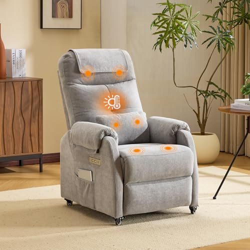 Bonnlo Poltrona relax, poltrona TV, poltrona massaggiante elettrica con funzione reclinabile, seggiolino TV, 6 punti di massaggio e funzione di riscaldamento, porte USB-C e USB-A, 1 tasca laterale