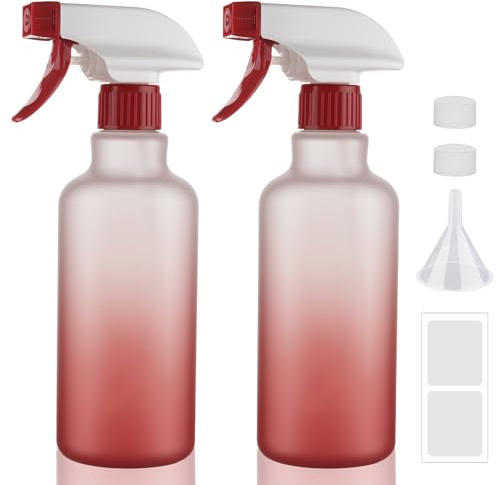 Hethyo Plastic Spray Bottle 16.9oz Empty Spray Bottles Refillable Container Trigger Sprayer for Cleaning Solutions, Water, Plants, Pet, Essential Oils, Hair, 2 Pack, Red