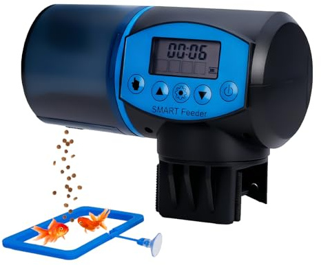 Comedero automático para acuario, comedero automático para peces con pantalla LCD, comedero automático para acuarios, se puede configurar para cuatro tiempos de alimentación programados (no contiene
